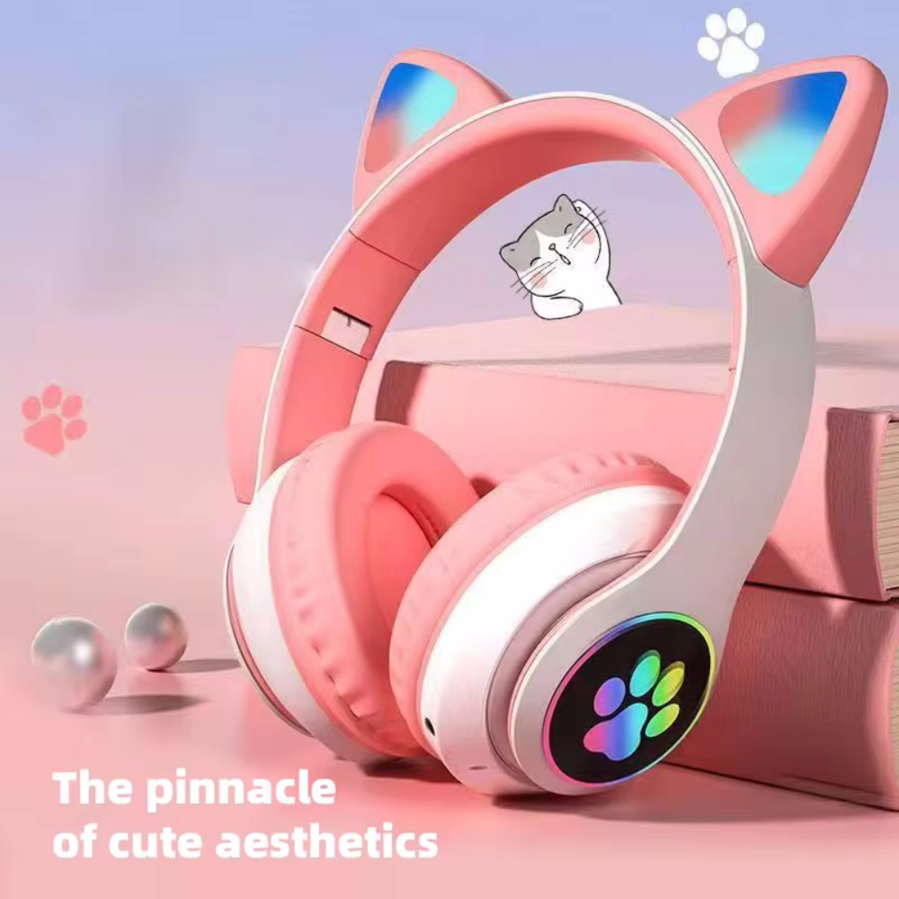 Cat Ear Bluetooth Headset Led - Opvouwbare draadloze Bluetooth-hoofdtelefoon, over-ear oordopjes, stereo,