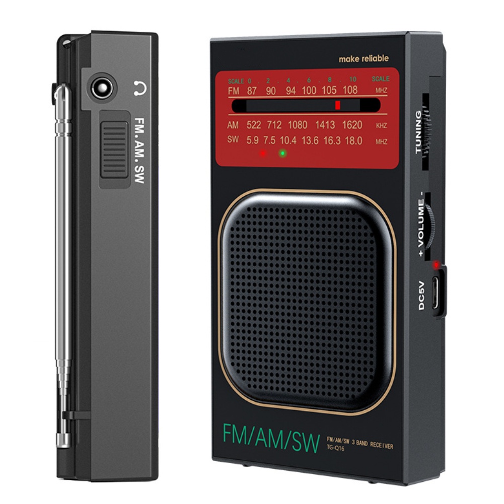 Speakers - Compacte, oplaadbare FM/AM/SW-radio met een 3W-luidspreker,